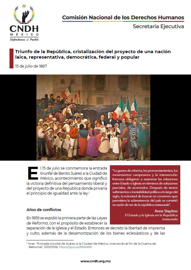 Triunfo de la República, cristalización del proyecto de una nación laica, representativa, democrática, federal y popular
