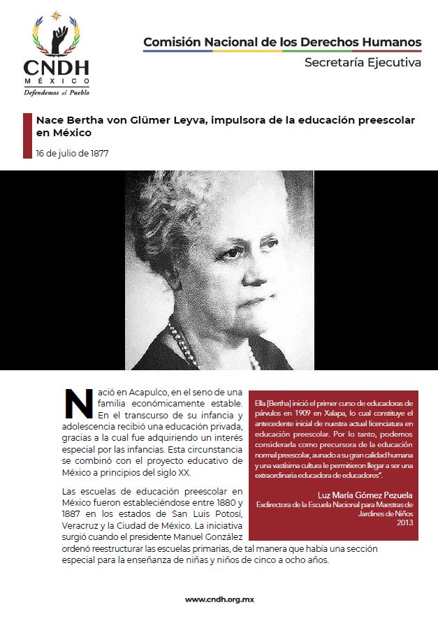 Nace Bertha von Glümer Leyva, impulsora de la educación preescolar en México