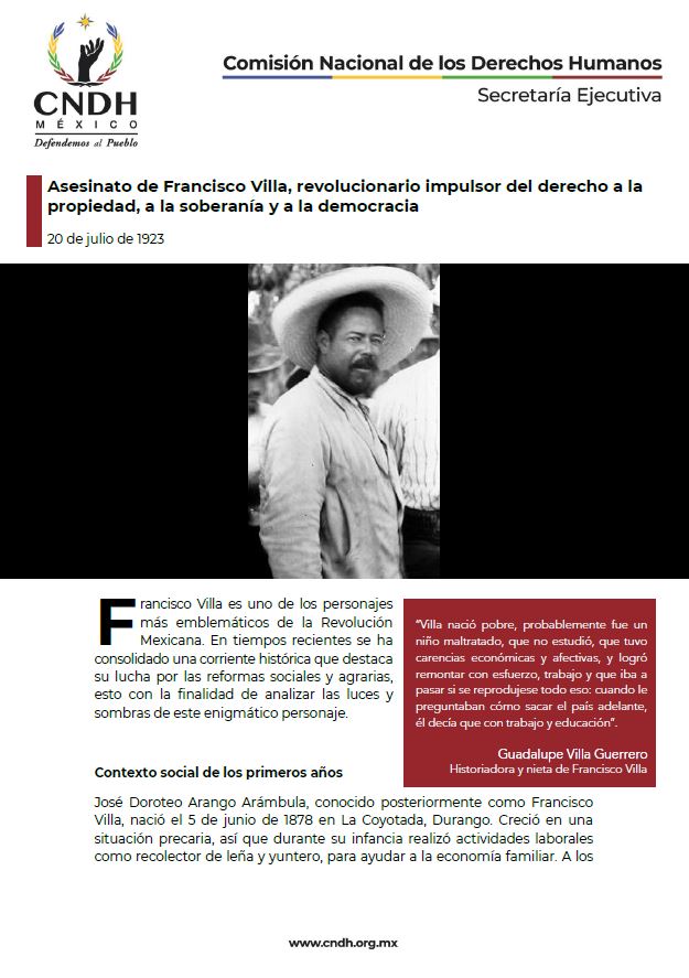 Asesinato de Francisco Villa, revolucionario impulsor del derecho a la propiedad, a la soberanía y a la democracia