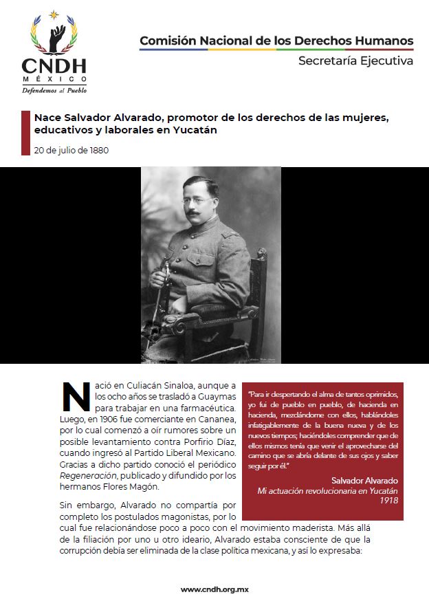 Nace Salvador Alvarado, promotor de los derechos de las mujeres, educativos y laborales en Yucatán