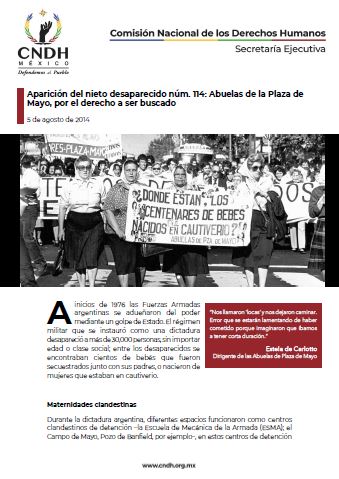 Aparición del nieto desaparecido núm. 114: Abuelas de la Plaza de Mayo, por el derecho a ser buscado