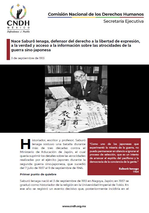 Nace Saburō Ienaga, defensor del derecho a la libertad de expresión, a la verdad y acceso a la información sobre las atrocidades de la guerra sino-japonesa