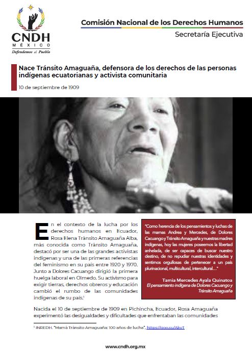 Nace Tránsito Amaguaña, defensora de los derechos de las personas indígenas ecuatorianas y activista comunitaria