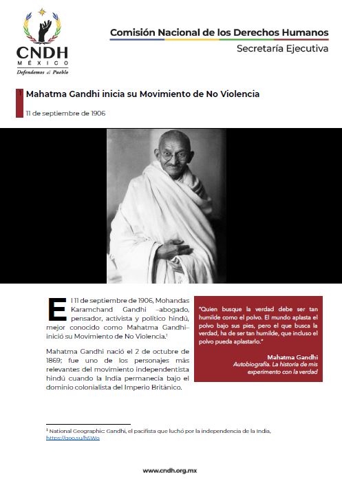Mahatma Gandhi inicia su Movimiento de No Violencia