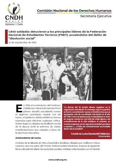1,800 soldados detuvieron a los principales líderes de la Federación Nacional de Estudiantes Técnicos (FNET), acusándolos del delito de “disolución social”