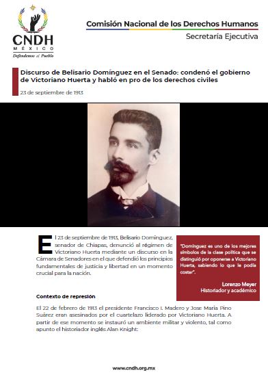 Discurso de Belisario Domínguez en el Senado: condenó el gobierno de Victoriano Huerta y habló en pro de los derechos civiles