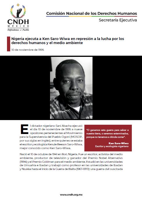 Nigeria ejecuta a Ken Saro-Wiwa en represión a la lucha por los derechos humanos y el medio ambiente