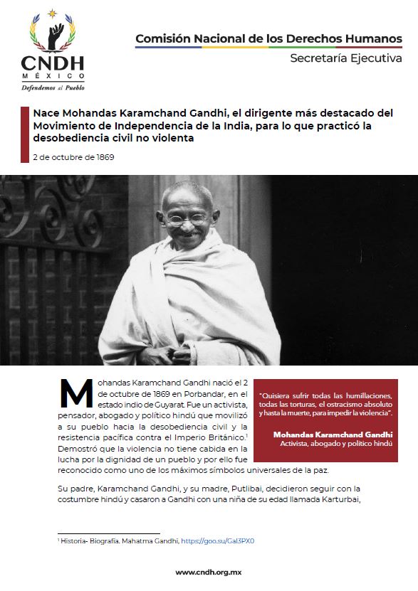 Nace Mohandas Karamchand Gandhi, el dirigente más destacado del Movimiento de Independencia de la India, para lo que practicó la desobediencia civil no violenta