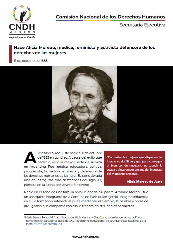 Nace Alicia Moreau, médica, feminista y activista defensora de los derechos de las mujeres