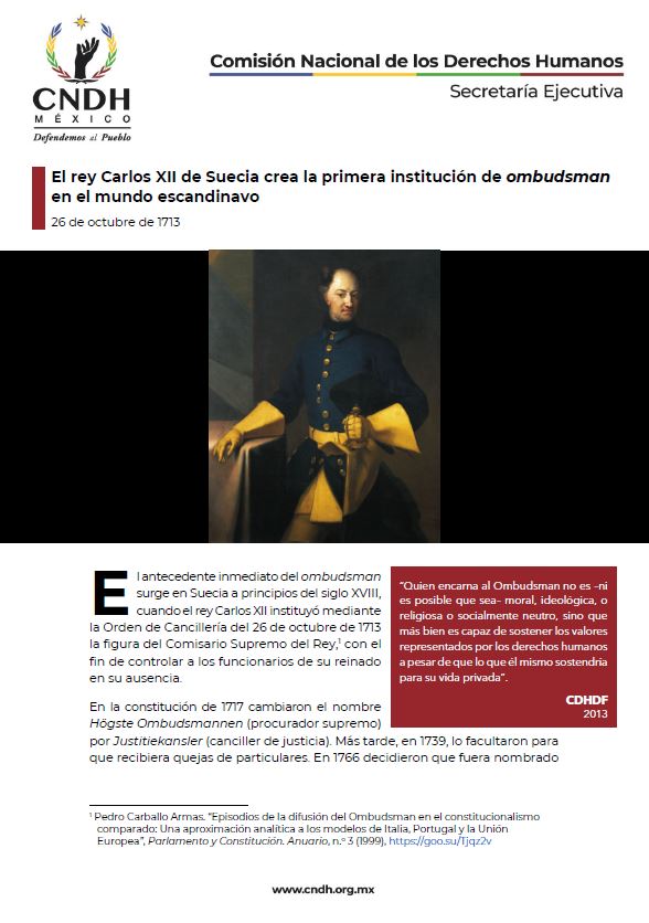 El rey Carlos XII de Suecia crea la primera institución de ombudsman en el mundo escandinavo