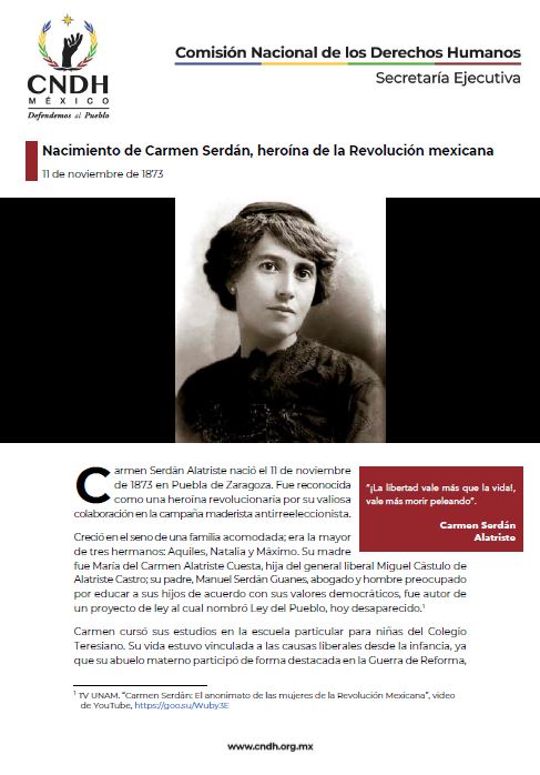 Nacimiento de Carmen Serdán, heroína de la Revolución mexicana