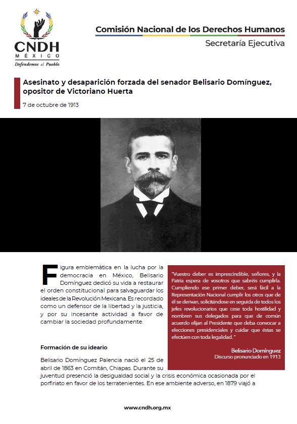 Asesinato y desaparición forzada del senador Belisario Domínguez, opositor de Victoriano Huerta
