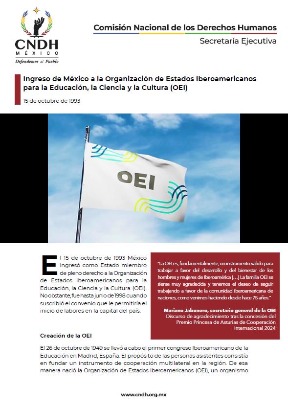 Ingreso de México a la Organización de Estados Iberoamericanos para la Educación, la Ciencia y la Cultura (OEI)