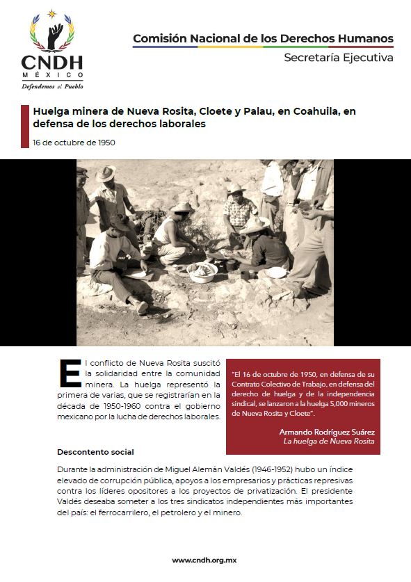 Huelga minera de Nueva Rosita, Cloete y Palau, en Coahuila, en defensa de los derechos laborales
