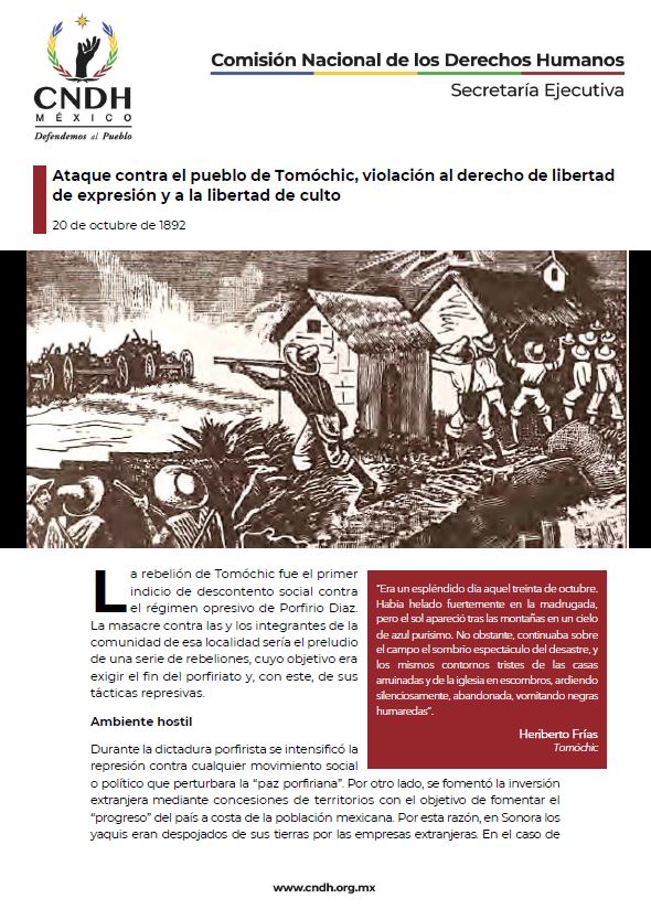 Ataque contra el pueblo de Tomóchic, violación al derecho de libertad de expresión y a la libertad de culto
