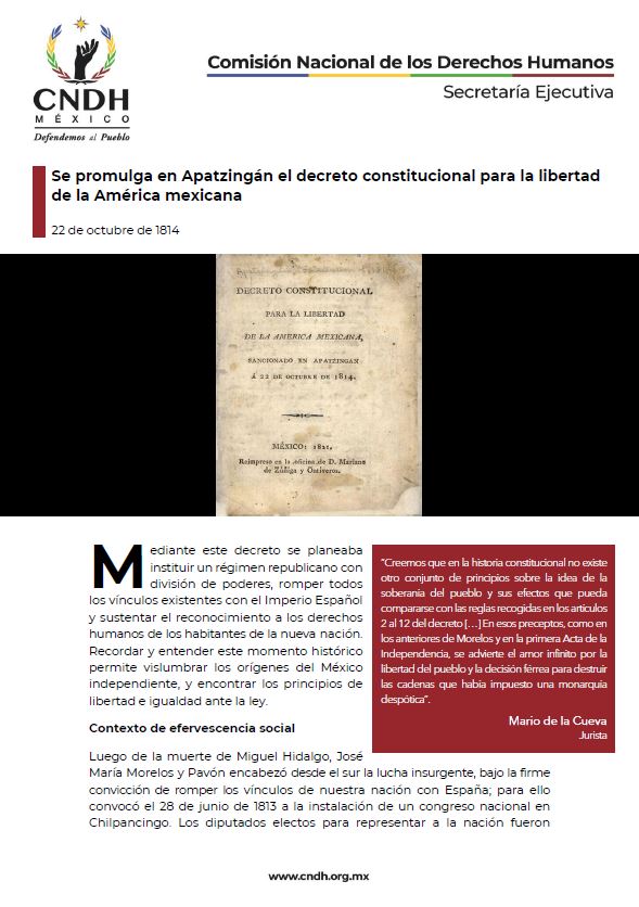 Se promulga en Apatzingán el decreto constitucional para la libertad de la América mexicana