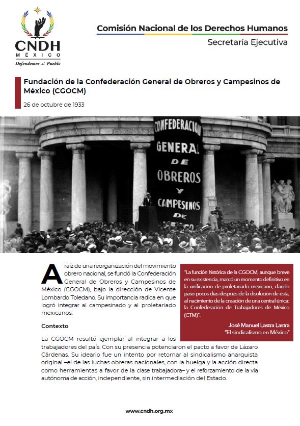 Fundación de la Confederación General de Obreros y Campesinos de México (CGOCM)