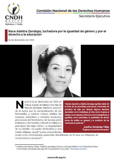 Nace Adelina Zendejas, luchadora por la igualdad de género y por el derecho a la educación