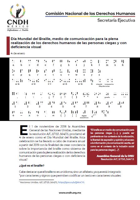 Día Mundial del Braille, medio de comunicación para la plena realización de los derechos humanos de las personas ciegas y con deficiencia visual