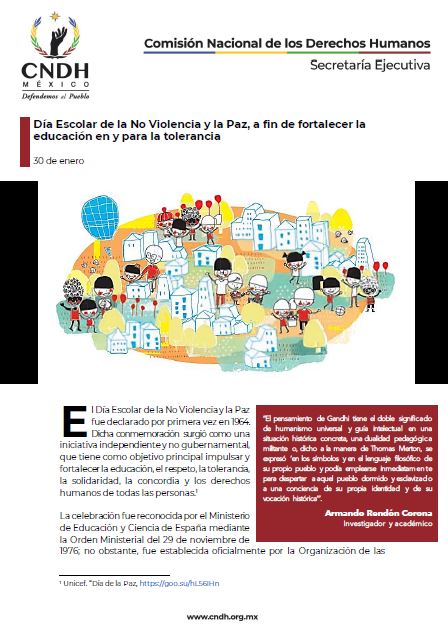 Día Escolar de la No Violencia y la Paz, a fin de fortalecer la educación en y para la tolerancia