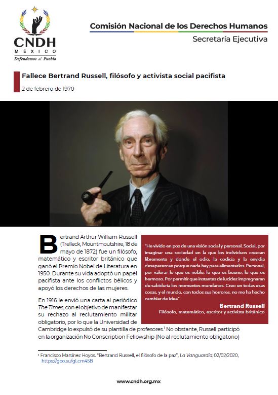 Fallece Bertrand Russell, filósofo y activista social pacifista