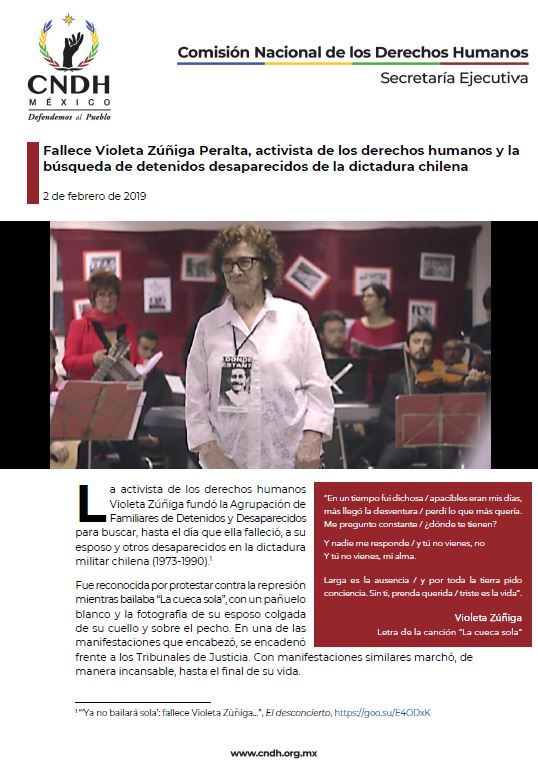 Fallece Violeta Zúñiga Peralta, activista de los derechos humanos y la búsqueda de detenidos desaparecidos de la dictadura chilena