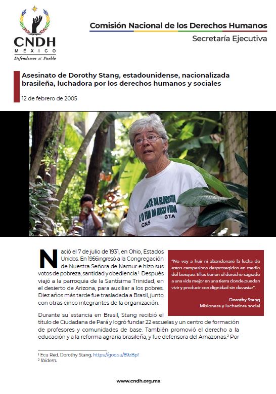 Asesinato de Dorothy Stang, estadounidense, nacionalizada brasileña, luchadora por los derechos humanos y sociales