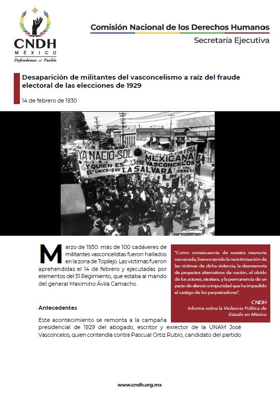 Desaparición de militantes del vasconcelismo a raíz del fraude electoral de las elecciones de 1929
