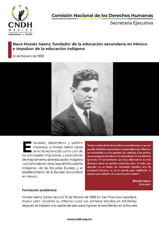 Nace Moisés Sáenz, fundador de la educación secundaria en México e impulsor de la educación indígena