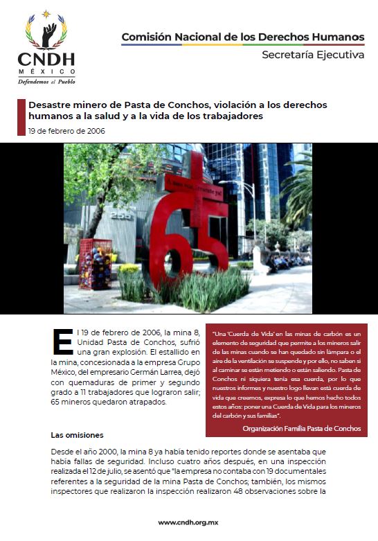 Desastre minero de Pasta de Conchos, violación a los derechos humanos a la salud y a la vida de los trabajadores