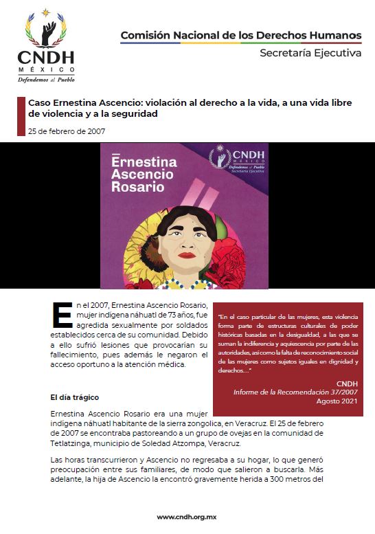Caso Ernestina Ascencio: violación al derecho a la vida, a una vida libre de violencia y a la seguridad