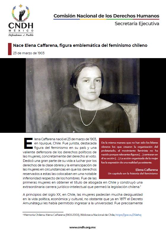 Nace Elena Caffarena, figura emblemática del feminismo chileno