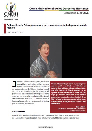 Fallece Josefa Ortiz, precursora del movimiento de Independencia de México