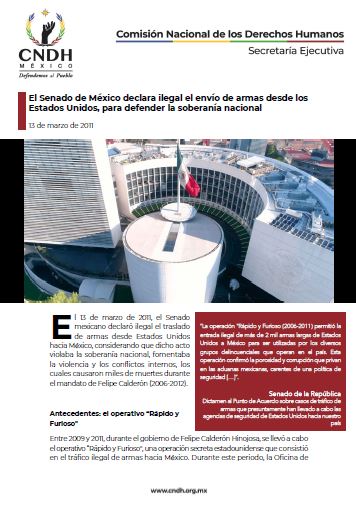 El Senado de México declara ilegal el envío de armas desde los Estados Unidos, para defender la soberanía nacional