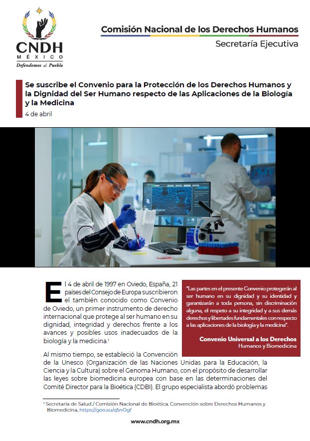 Se suscribe el Convenio para la Protección de los Derechos Humanos y la Dignidad del Ser Humano respecto de las Aplicaciones de la Biología y la Medicina