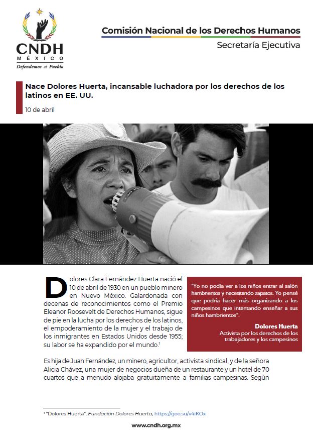 Nace Dolores Huerta, incansable luchadora por los derechos de los latinos en EE. UU.