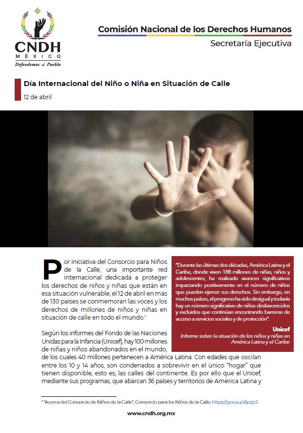 Día Internacional del Niño o Niña en Situación de Calle