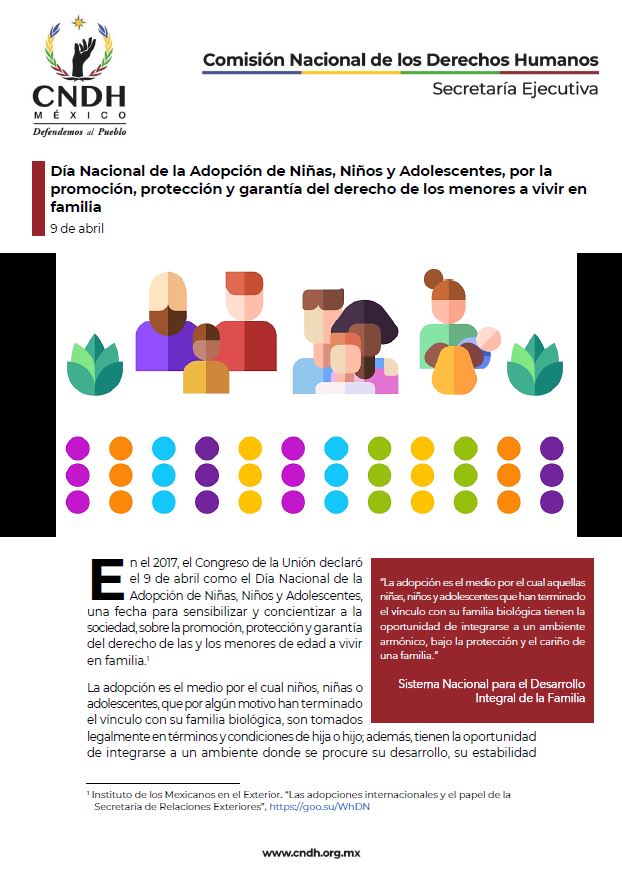 Día Nacional de la Adopción de Niñas, Niños y Adolescentes, por la promoción, protección y garantía del derecho de los menores a vivir en familia