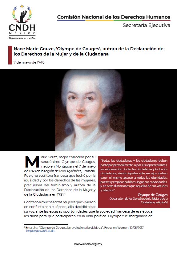 Nace Marie Gouze, ‘Olympe de Gouges’, autora de la Declaración de los Derechos de la Mujer y de la Ciudadana