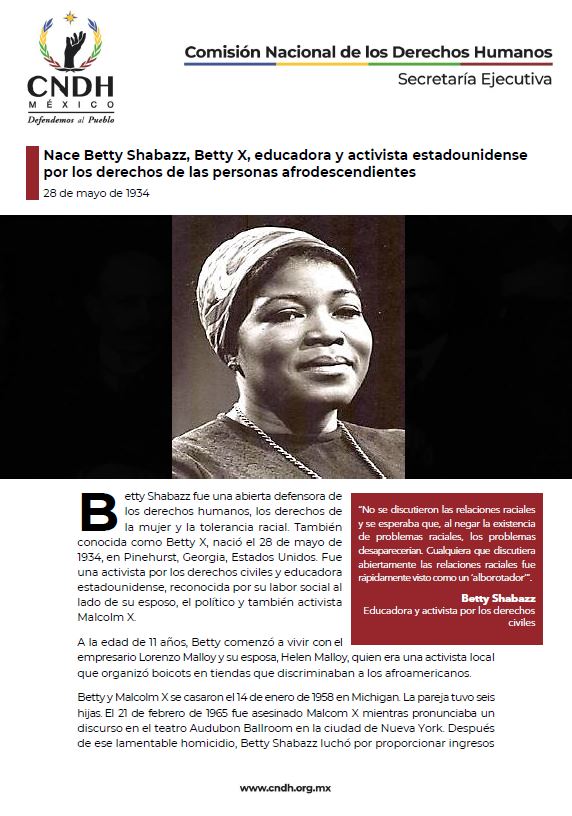 Nace Betty Shabazz, Betty X, educadora y activista estadounidense por los derechos de las personas afrodescendientes