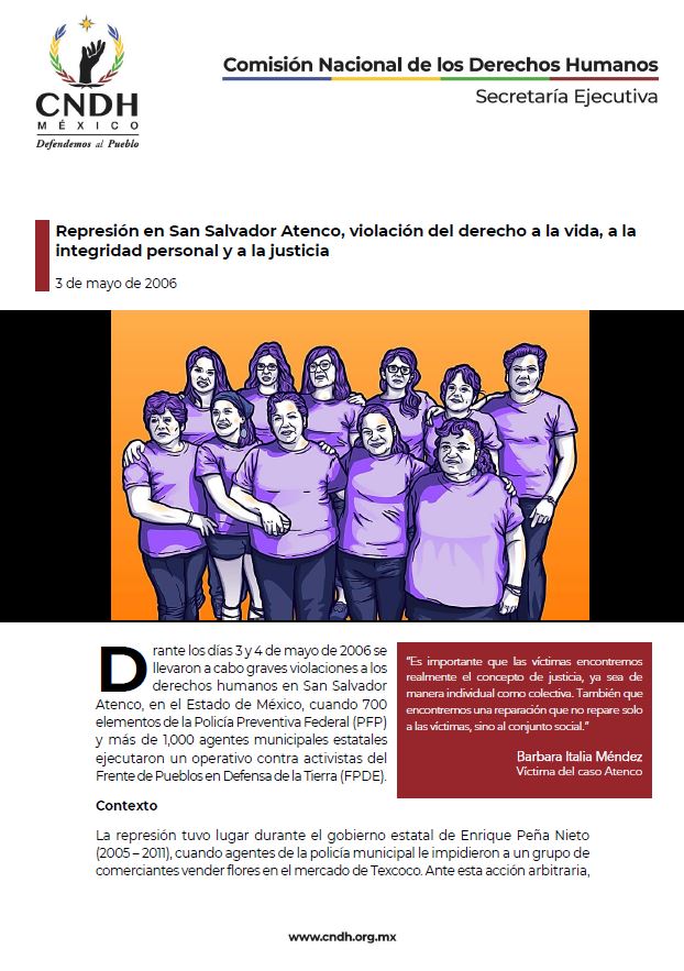 Represión en San Salvador Atenco, violación del derecho a la vida, a la integridad personal y a la justicia