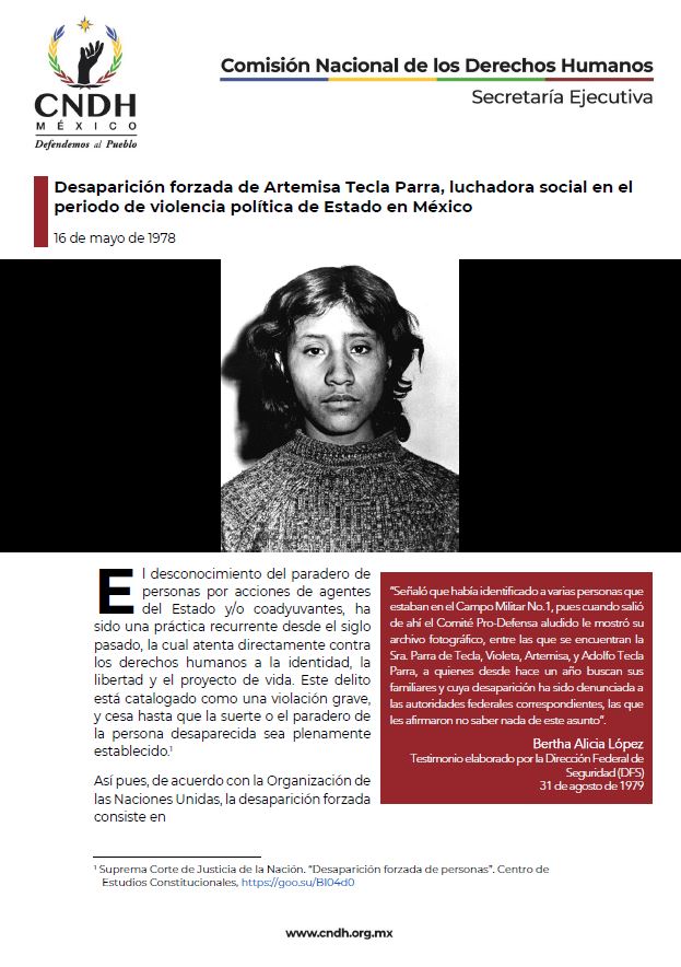 Desaparición forzada de Artemisa Tecla Parra, luchadora social en el periodo de violencia política de Estado en México