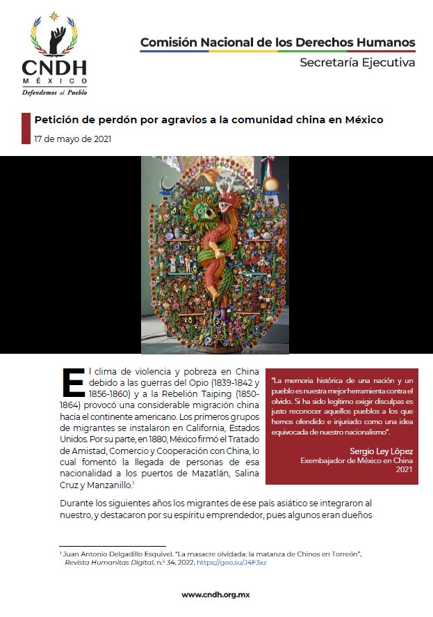Petición de perdón por agravios a la comunidad china en México