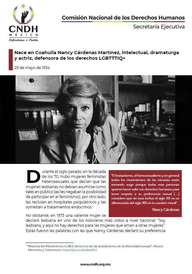 Nace en Coahuila Nancy Cárdenas Martínez, intelectual, dramaturga y actriz, defensora de los derechos LGBTTTIQ+