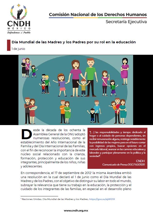 Día Mundial de las Madres y los Padres por su rol en la educación