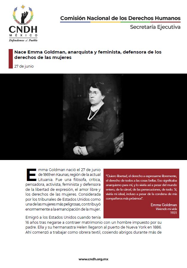 Nace Emma Goldman, anarquista y feminista, defensora de los derechos de las mujeres