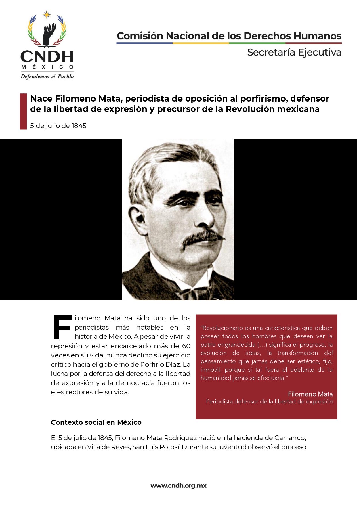 Nace Filomeno Mata, periodista de oposición al porfirismo, defensor  de la libertad de expresión y precursor de la Revolución mexicana