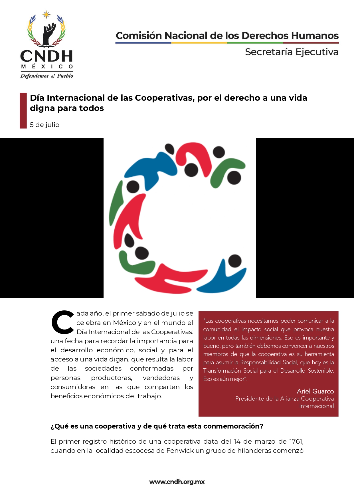 Día Internacional de las Cooperativas, por el derecho a una vida digna para todos