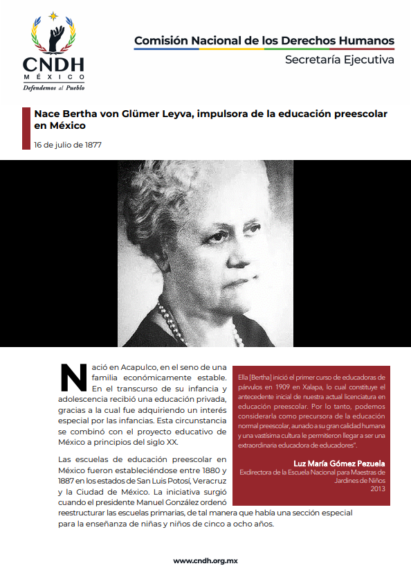 Nace Bertha von Glümer Leyva, impulsora de la educación preescolar en México