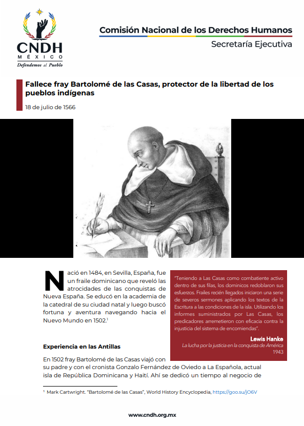 Fallece fray Bartolomé de las Casas, defensor de la libertad de los pueblos indígenas